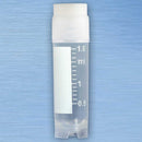 CryoCLEAR vials, 2.0mL, STERILE, External Threads, Assembled WHITE Screwcap with Co-Molded Thermoplastic Elastomer (TPE) Sealing Layer, Round Bottom, Self-Standing, Printed Graduations, Writing Space and Barcode, 50/Bag, 10 Bags/Case