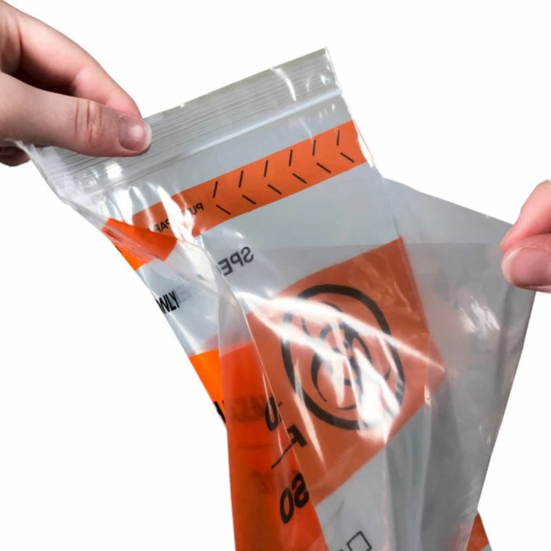Biohazard Transport Bags, Tear Top and Document Pouch