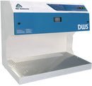 Air Science DWS Downflow Fume Hood, laboratory equipment with safety glass and ventilation system for chemical fumes.