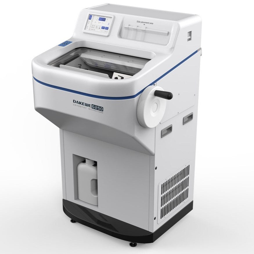 Dakewe 6250 Cryostat for laboratory use, showing the compact equipment with control panel and viewing window.