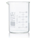 Set of 48 Globe Scientific 10ml glass Griffin-style beakers for laboratory consumables, clear and durable with measurement markings.