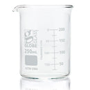 Set of 48 Globe Scientific 10ml glass Griffin-style beakers for laboratory consumables, clear and durable for precise measurements.