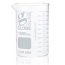Set of 48 Globe Scientific glass Griffin-style beakers, 10 ml capacity, used for laboratory experiments and scientific consumables.