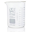 Set of 48 Globe Scientific glass Griffin-style beakers, 10ml capacity, used for laboratory consumables and scientific experiments.