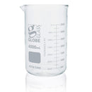 Set of 48 Globe Scientific 10ml glass Griffin-style beakers for laboratory consumables, clear glass with measurement markings.