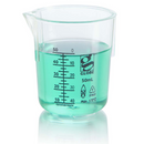 Set of 12 Globe Scientific 50ml plastic Griffin-style beakers for laboratory use, durable and transparent consumable laboratoryware.