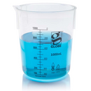 Set of 12 Globe Scientific 50ml plastic Griffin-style beakers, ideal for laboratory consumables and scientific experiments.