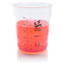 Set of 12 Globe Scientific 50ml plastic Griffin-style beakers for laboratory use, durable and transparent for easy measurement.