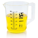 Pack of 12 Globe Scientific 50ml plastic Griffin-style beakers, laboratory consumables for precise liquid measurement.