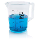 Set of 12 Globe Scientific 50ml plastic Griffin-style beakers for laboratory consumables, featuring clear, durable plastic construction.