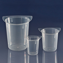 Set of 100 Globe Scientific 800ml tri-corner beakers made of clarified polypropylene for laboratory consumables.
