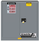 Yellow Justrite flammable safety cabinet, 30-gallon capacity, industrial equipment for storing flammable materials securely.