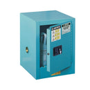 Blue Justrite 4G Flammable Safety Cabinet for secure storage of flammable liquids, featuring self-closing doors.