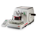 Leica HistoCore MULTICUT semi-auto microtome for precise tissue sectioning, shown with control panel and cutting mechanism.