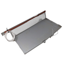Used Leica CM3050 S drain pan repair part, showing the metal pan with mounting edges and drainage opening.