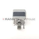 Used Leica CV5030 gear-driven Q-Axis stepper motor, repair part, shown with gear mechanism for precise movement.