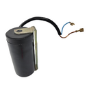 Used Microm HM 550 compressor capacitor for repair parts, shown in the image with its metal terminals and cylindrical shape.