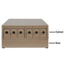Beige Quincy steel stackable slide storage cabinet system with multiple compartments for organized equipment storage.