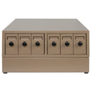 Beige Quincy steel stackable slide storage cabinet system for organizing equipment with multiple sliding drawers.