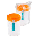 Sterile Rankin Biomedical 4 oz (120ml) leak-resistant urine collection containers, ideal for medical and laboratory use.