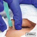 Sterile Rankin biopsy punches, 1-5 mm, white, for medical tissue sampling, shown in a set of 25 disposable consumables.