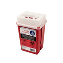 Rankin 1-quart sharps container for medical waste disposal, durable plastic with secure lid, used for safe needle disposal.