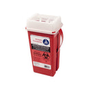 Rankin 1-quart sharps container for safe disposal of needles and medical sharps, made of durable, transparent plastic.