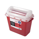 Rankin 1-quart sharps container for safe disposal of medical needles and sharps, durable plastic with secure lid.