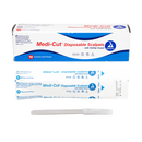 Sterile disposable plastic scalpels by Rankin, shown in a box of 10 for medical or laboratory use.