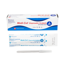 Box of 10 sterile disposable plastic scalpels from Rankin, ideal for medical and surgical procedures.