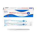 Sterile disposable plastic scalpels in a box of 10 from Rankin, ideal for medical or laboratory use.