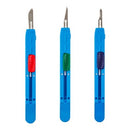 Box of 10 sterile retractable safety scalpels by Rankin, disposable surgical blades with protective retractable features.
