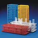 White Rankin test tube rack with 90 slots for 12-13mm tubes, designed for laboratory consumables storage.