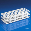 White Rankin test tube rack for consumables, 90-place capacity, designed for 12-13mm test tubes.