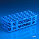 White Rankin test tube rack with 90 slots for 12-13mm consumable test tubes, designed for laboratory storage.