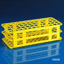 White Rankin test tube rack with 90 slots, designed for 12-13mm test tubes, made of durable consumable material.