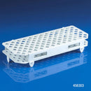 White Rankin test tube rack with 90 slots, designed for 12-13mm test tubes, ideal for laboratory consumables.