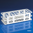 White Rankin 12-13mm test tube rack with 90 slots for laboratory consumables, designed for organizing test tubes efficiently.