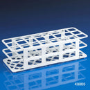 White Rankin test tube rack for consumables, 90-place storage for 12-13mm test tubes, durable laboratory organization equipment.