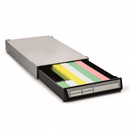 Stackable plastic cassette storage drawers by Rankin, showing two clear, durable drawers for organizing small items.