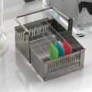 Stainless steel slide racks for glass, Rankin consumables, designed for secure storage and easy access in laboratory settings.