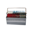 Stainless steel slide racks for glass, durable consumables from Rankin, shown with multiple slide racks arranged neatly.