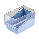 Blue Rankin plastic slide file storage system with 200 slide compartments for organizing consumable slides.