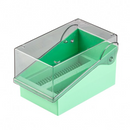 Blue plastic slide file storage system by Rankin for organizing 200 document slides in a durable consumables container.