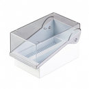 Blue plastic Rankin slide file storage system with 200 compartments for organizing consumable slides.