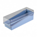 Blue plastic slide file storage system by Rankin with 200 slide slots for organizing consumables.