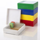 White Rankin slide storage boxes for consumables, designed to organize and protect photographic slides.