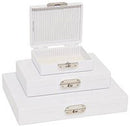 White Rankin locking slide storage boxes designed for secure organization of consumable slides.