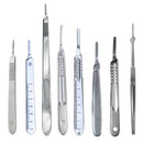 Set of three Rankin metal scalpel handles for surgical procedures, durable stainless steel construction with ergonomic design.