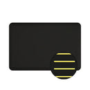 Black Rankin anti-fatigue mats with dual-grip surface, designed for comfort and safety in work or standing areas.